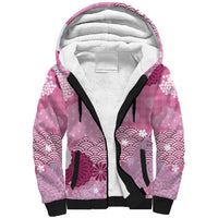 Pink Palaka Japanese Patterns Sherpa Hoodie Asanoha Seigaiha Sakura Motif - Polynesian Pride