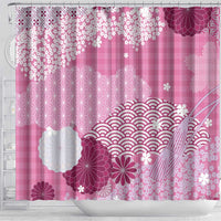 Pink Palaka Japanese Patterns Shower Curtain Asanoha Seigaiha Sakura Motif - Polynesian Pride
