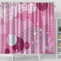 Pink Palaka Japanese Patterns Shower Curtain Asanoha Seigaiha Sakura Motif - Polynesian Pride