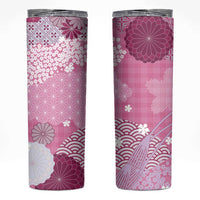 Pink Palaka Japanese Patterns Skinny Tumbler Asanoha Seigaiha Sakura Motif - Polynesian Pride