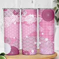 Pink Palaka Japanese Patterns Skinny Tumbler Asanoha Seigaiha Sakura Motif - Polynesian Pride