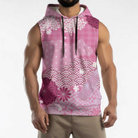 Pink Palaka Japanese Patterns Sleeveless Hoodie Asanoha Seigaiha Sakura Motif - Polynesian Pride