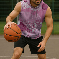 Pink Palaka Japanese Patterns Sleeveless Hoodie Asanoha Seigaiha Sakura Motif - Polynesian Pride