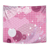 Pink Palaka Japanese Patterns Tapestry Asanoha Seigaiha Sakura Motif - Polynesian Pride