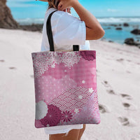 Pink Palaka Japanese Patterns Tote Bag Asanoha Seigaiha Sakura Motif - Polynesian Pride