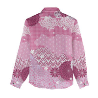 Pink Palaka Japanese Patterns Women Casual Shirt Asanoha Seigaiha Sakura Motif - Polynesian Pride