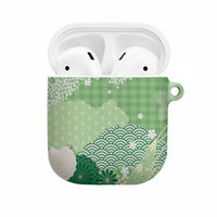 Green Palaka Japanese Patterns AirPods Case Asanoha Seigaiha Sakura Motif - Polynesian Pride