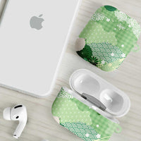 Green Palaka Japanese Patterns AirPods Case Asanoha Seigaiha Sakura Motif - Polynesian Pride