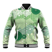 Green Palaka Japanese Patterns Baseball Jacket Asanoha Seigaiha Sakura Motif - Polynesian Pride
