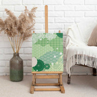 Green Palaka Japanese Patterns Canvas Wall Art Asanoha Seigaiha Sakura Motif - Polynesian Pride