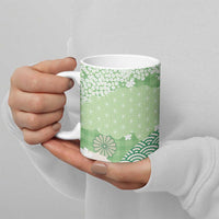 Green Palaka Japanese Patterns Ceramic Mug Asanoha Seigaiha Sakura Motif - Polynesian Pride