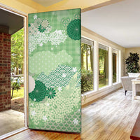 Green Palaka Japanese Patterns Door Cover Asanoha Seigaiha Sakura Motif - Polynesian Pride