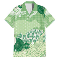 Green Palaka Japanese Patterns Family Matching Puletasi and Hawaiian Shirt Asanoha Seigaiha Sakura Motif - Polynesian Pride