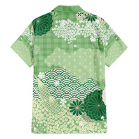 Green Palaka Japanese Patterns Family Matching Short Sleeve Bodycon Dress and Hawaiian Shirt Asanoha Seigaiha Sakura Motif - Polynesian Pride