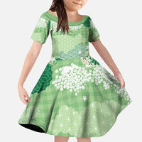 Green Palaka Japanese Patterns Family Matching Summer Maxi Dress and Hawaiian Shirt Asanoha Seigaiha Sakura Motif - Polynesian Pride