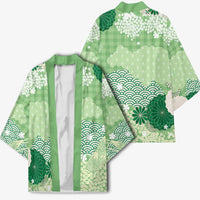 Green Palaka Japanese Patterns Kimono Asanoha Seigaiha Sakura Motif LT14 - Polynesian Pride