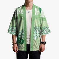 Green Palaka Japanese Patterns Kimono Asanoha Seigaiha Sakura Motif LT14 - Polynesian Pride