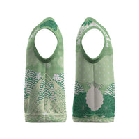 Green Palaka Japanese Patterns Christmas Knitted V-Neck Vest Asanoha Seigaiha Sakura Motif - Polynesian Pride