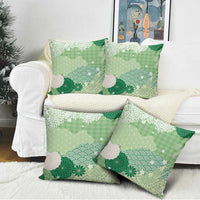 Green Palaka Japanese Patterns Pillow Cover Asanoha Seigaiha Sakura Motif - Polynesian Pride