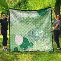 Green Palaka Japanese Patterns Quilt Asanoha Seigaiha Sakura Motif - Polynesian Pride
