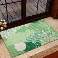 Green Palaka Japanese Patterns Rubber Doormat Asanoha Seigaiha Sakura Motif - Polynesian Pride