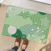 Green Palaka Japanese Patterns Rubber Doormat Asanoha Seigaiha Sakura Motif - Polynesian Pride