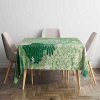 Green Palaka Japanese Patterns Tablecloth Asanoha Seigaiha Sakura Motif - Polynesian Pride