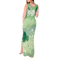 Green Palaka Japanese Patterns Tank Maxi Dress Asanoha Seigaiha Sakura Motif - Polynesian Pride