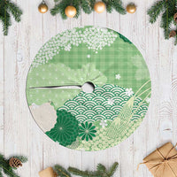 Green Palaka Japanese Patterns Tree Skirt Asanoha Seigaiha Sakura Motif - Polynesian Pride