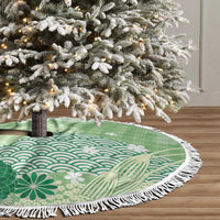 Green Palaka Japanese Patterns Tree Skirt Asanoha Seigaiha Sakura Motif - Polynesian Pride