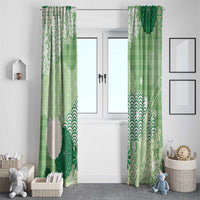 Green Palaka Japanese Patterns Window Curtain Asanoha Seigaiha Sakura Motif - Polynesian Pride