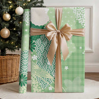 Green Palaka Japanese Patterns Wrapping Paper Asanoha Seigaiha Sakura Motif - Polynesian Pride