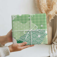 Green Palaka Japanese Patterns Wrapping Paper Asanoha Seigaiha Sakura Motif - Polynesian Pride