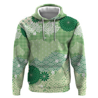 Green Palaka Japanese Patterns Zip Hoodie Asanoha Seigaiha Sakura Motif - Polynesian Pride