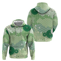 Green Palaka Japanese Patterns Zip Hoodie Asanoha Seigaiha Sakura Motif - Polynesian Pride