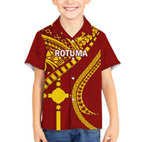 Personalised Fiji Rotuma Family Matching Off Shoulder Maxi Dress and Hawaiian Shirt Fijian Tapa Pattern LT14 Son's Shirt Maroon - Polynesian Pride