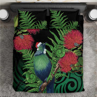 New Zealand Tui Bird Christmas Bedding Set Maori Fern Mix Pohotukawa LT14 Black - Polynesian Pride