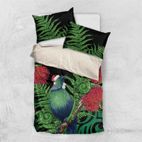 New Zealand Tui Bird Christmas Bedding Set Maori Fern Mix Pohotukawa LT14 US Twin 172cm x 218cm Black - Polynesian Pride