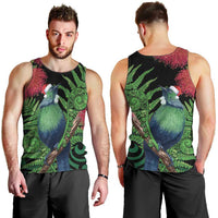 New Zealand Tui Bird Christmas Men Tank Top Maori Fern Mix Pohotukawa