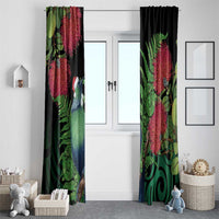 New Zealand Tui Bird Christmas Window Curtain Maori Fern Mix Pohotukawa