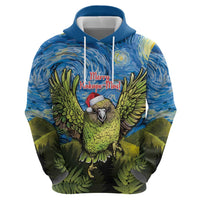 Personalised Jumping Kakapo Christmas Hoodie New Zealand Fern - Starry Night Style