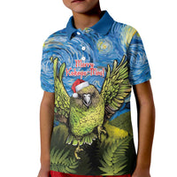 Personalised Jumping Kakapo Christmas Kid Polo Shirt New Zealand Fern - Starry Night Style