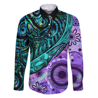 New Zealand Paua Shell With Australia Opal Unique Combine Family Matching Off Shoulder Short Dress and Hawaiian Shirt LT14 Dad's Shirt - Long Sleeve Green - Polynesian Pride