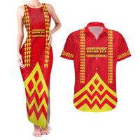 Hawaii Mauna Kea Couples Matching Tank Maxi Dress and Hawaiian Shirt Hawaiian Kakau Tribal Pattern LT14 Red - Polynesian Pride