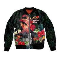 Hawaii Mauna Kea Bomber Jacket White Mountain With Nene Tropical Vibes LT14 Unisex Black - Polynesian Pride