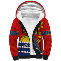 Personalised Mauri Kiribati Sherpa Hoodie Polynesian Ribaberiki Flag Style Mix Plumeria LT14 Unisex Red - Polynesian Pride