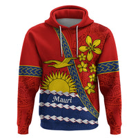 Personalised Mauri Kiribati Zip Hoodie Polynesian Ribaberiki Flag Style Mix Plumeria LT14 Pullover Hoodie Red - Polynesian Pride