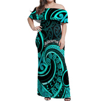 Turquoise New Zealand Mangopare Off Shoulder Maxi Dress Aotearoa Maori Koru Style LT14 Women Turquoise - Polynesian Pride