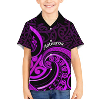 Purple Aotearoa Mangopare Family Matching Off Shoulder Maxi Dress and Hawaiian Shirt NZ Maori Koru Style LT14 Son's Shirt Purple - Polynesian Pride