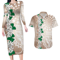 Cook Islands Tiare Maori With Conch Shell Couples Matching Long Sleeve Bodycon Dress and Hawaiian Shirt 2025 Pasifika Polynesian Tattoo